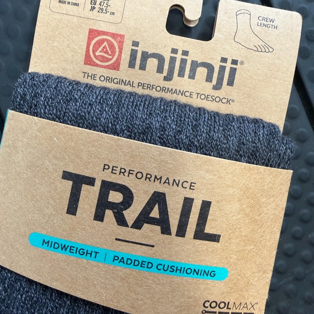 SOLD Injinji Trail Mid Weight Toesocks Crew XL Coolmax EcoMade Running Socks NWT